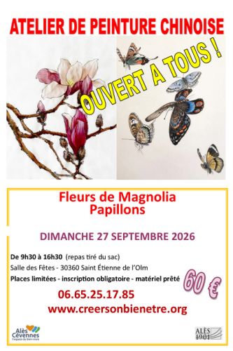Peinture Chinoise : Fleurs de magnolia et papillons 27/09/2026