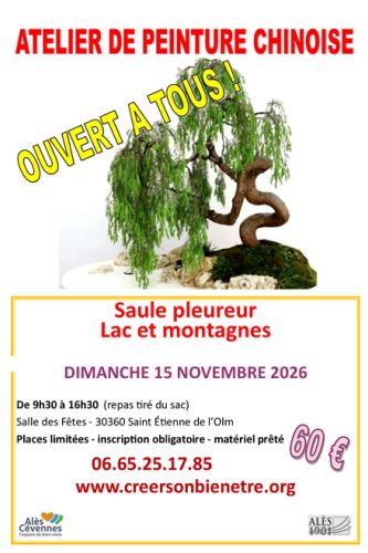Peinture Chinoise : Saule pleureur avec lac et montagnes 15/11/2026